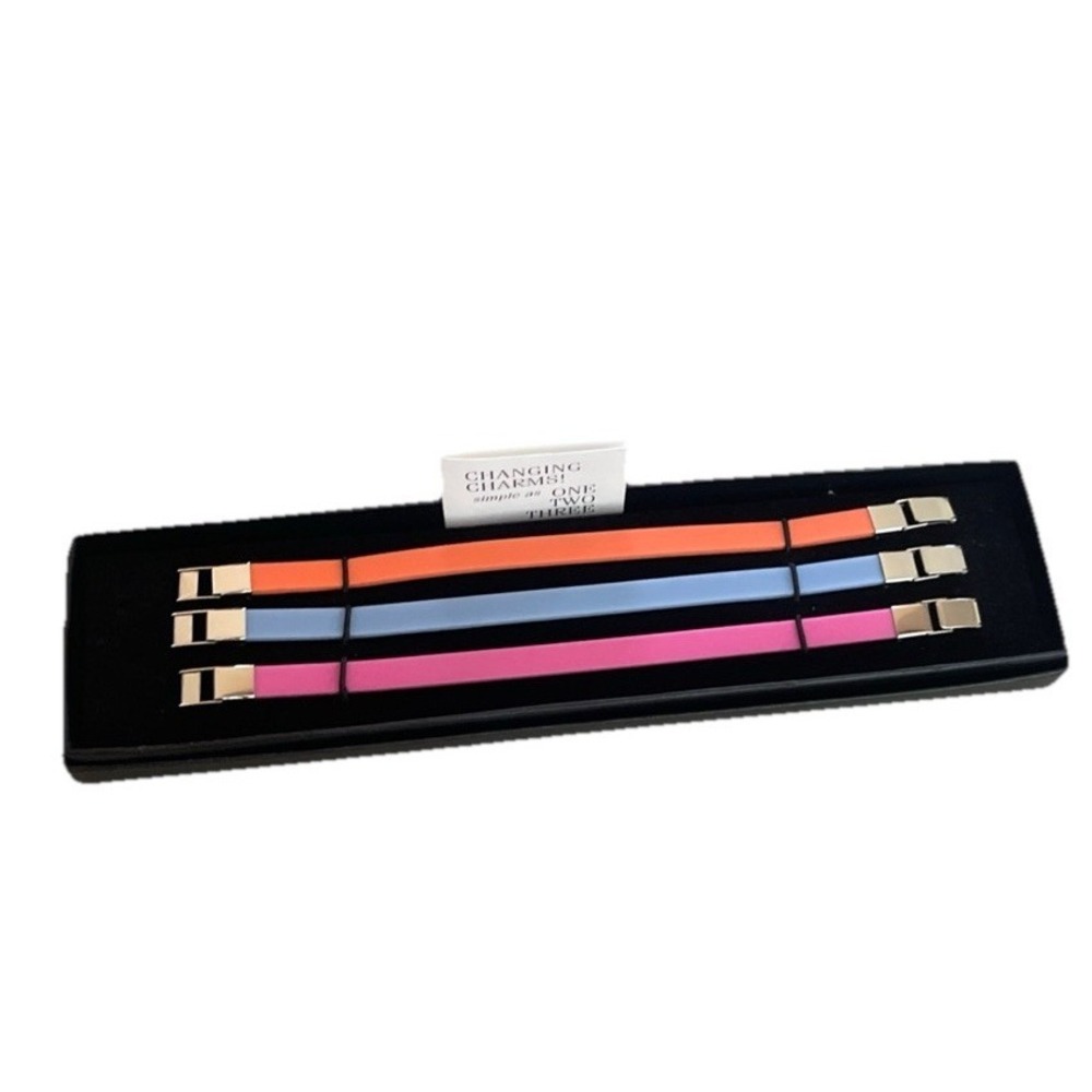 Silicone Band Charm‎ Bracelets (3) Clasp Silver Pink Blue Orange